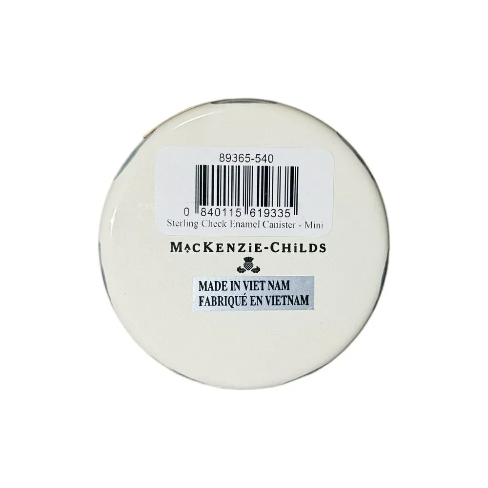 Mackenzie Childs Sterling Check Gray and White Mini Canister 14oz New